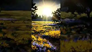 Sun beams of light and yellow canaries land on the beautiful  field of dandelions & sunflowers 🌞🌻
