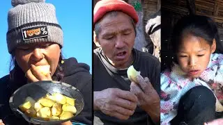 Ishkus  chayote roots by jungle man family cooking eating