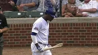 ATL@CHC: Lake strikes out, breaks bat in frustration