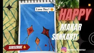 How To Draw Beautiful Kite festival Painting For Beginners| Step By Step Tutorial| Makar sankranti 