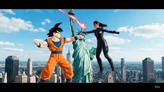 Goku fight with Black Widow at Statue of Liberty #goku #marvel #blackwidow #anime