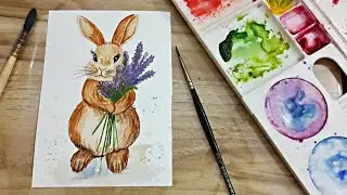 Cute Bunny with Lavender 🪻🌿🐰 | Watercolor Painting Tutorial Step by Step | Easy for Beginners
