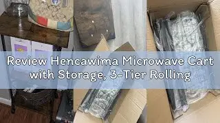 Review Hencawima Microwave Cart with Storage, 3-Tier Rolling Kitchen Stand with Wire Basket, Wood an