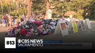 Textile waste awareness installation put up at California State Capitol