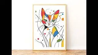 Elegance in Color Cat Art Printable | Bold Geometric Feline Wall Decor for Cat Lovers...