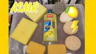 ASMR🍋⚡Lemon Flash🍋⚡ Lots of Different Sponges 💛 Super Sudsy Satisfying Sponge Squeezing☁️💦