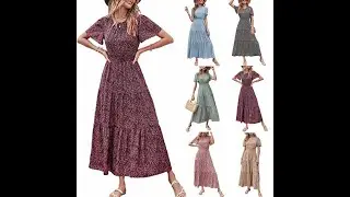 Women's Fashion-Short Sleeve Dress Elastic Waist Layered Women's Skirt