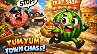 Wally the watermelon chase in Yum Yum Town | Audio book with moving pictures for kids 