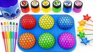Satisfying Video l How To Make 6 Slime Balls with Rainbow Glitter Lollipop Star Candy Cutting ASMR