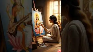 Divine Knowledge 🎨 Young Girl Paints Maa Saraswati | Peaceful Devotional Art #shorts