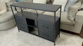 Unboxing & Assembling the Huuger TV Stand Dresser with Power Outlets & LED Lights