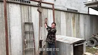 农民用25吨吊葫芦拔树，准备把树连根拔起，刚开始用力框架坏了