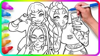 Satisfying Coloring - Mira, Rumi, Zoey FanArt / KPop Demon Hunters Coloring Pages