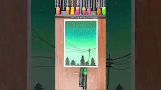 Peaceful Night Sky Scenery Drawing with Oil Pastels | Easy Art #artshorts #easytutorial