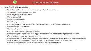 Duties of a Food Handler - Regulation 11 of Regulations R638