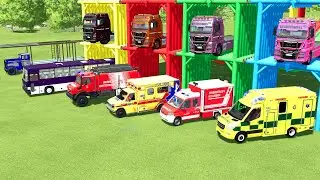 TRANSPORTING AMBULANCE, BUS, FIRE DEPARTEMENT, FIRE TRUCK TO GARAGE | FS22 MODS | FS22 SIMULATOR 22