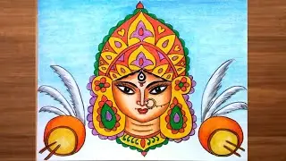 How to draw maa durga face step by step /Maa durga face drawing with oil pastels