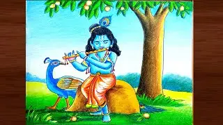 Bal Krishna scenery drawing step by step/Little krishna scenery drawing