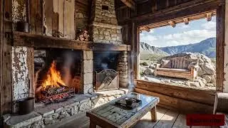 Rustic Mountain Cabin Fireplace &mdash; Cozy Jazz & Ambient Calm 🔥🏔️