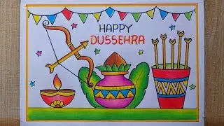 Dussehra drawing| Dussehra Poster drawing| Happy Dussehra drawing| Vijay Dashami Drawing easy 