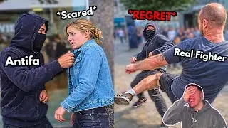 Antifa Bully Harasses Woman, Then a REAL Fighter Shows Up...