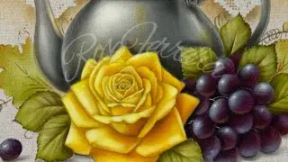 Bule com rosa - pintura em tecido