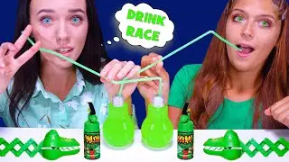 ASMR GREEN FOOD RACE PARTY (No Hands Race, Drink Race, Croco Race)