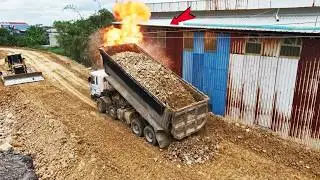 OMG! Truck Dumping Gone Wrong 😱 Road Construction Fail & Bulldozer SHANTUI Successful Recovery