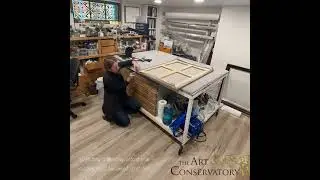 Stretching a painting onto a basswood stretcher #artconservation #conservator #artrestoration