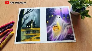 Easy! Halloween Drawing Ideas with Oil Pastel for beginners - step by step
