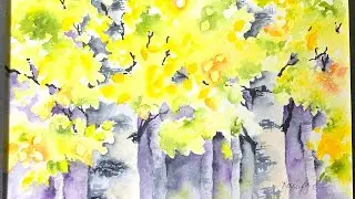 Watercolor fall aspen groves paint along tutorial demo