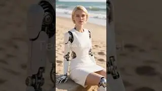 Beautiful Blonde Robot 🌊 Relaxing by Monaco Beach | Futuristic AI Cinematic #trend #shorts #usa