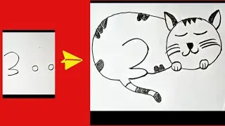 How to draw a cat from 300 number / Number drawing / Cat drawing