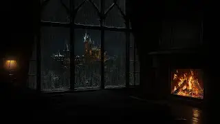 Magic Castle Rainstorm Night 🏰 Cozy Fireplace Crackling ASMR | Helps Sleep Deeply, Relieve Stress