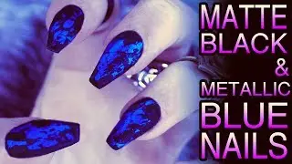 КАК: Перенести металлическую синюю фольгу на матовый черный ноготь. Урок &mdash; Авелина Де Морей