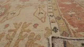 Rug & Kilim&rsquo;s Oushak Inspired Rug in Creamy Beige with Rust Floral Patterns -35130
