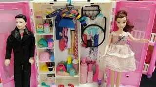 Disney princess and Ken Doll DIY Dresses Shoes Bag Perfum Cap and hair brush make up bag unboxing