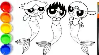 Powerpuff Girls Mermaid Coloring Pages  Blossom Bubbles Buttercup
