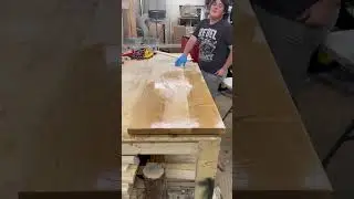 Applying finish to a maple desk!