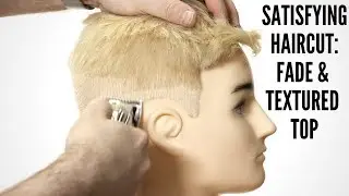 Satisfying Haircut - Fade Haircut & Textured Top on Platinum Blonde Hair - TheSalonGuy