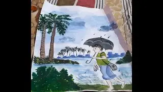 Rain, rain come again | Simple rainy day painting | painting for beginners