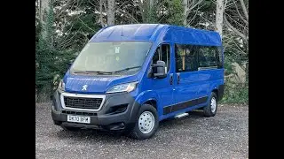 2020 Peugeot Boxer L3H2 ligthweight Non-D1 17 seat minibus with blue/grey seats and overhead storage