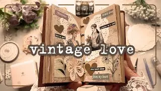 🤎ASMR Vintage Journaling - Valentine's Day Scrapbooking | journal with me