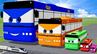 Big & Small Colors Bus Lightning Mcqueen vs Trains | BeamNG.drive