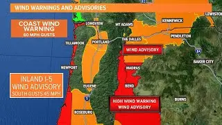 Timeline for Thursday's wind warnings and advisories across Oregon