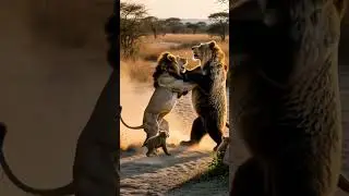 The lion attacked Bear and his children | #shorts #wildlife