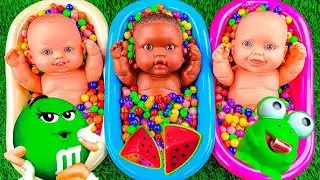Full of 3 Rainbow BathTubs Candy with M&M's & Magic Slime Cutting Video