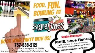 Food.  Fun.  Bowling at SPARETIMES!  Hampton VA BOOK YOUR PARTY WITH US!  757-838-2121