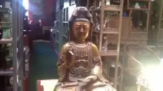 Chinese Handmade Metal Golden Color Kwan Yin Statue vs664