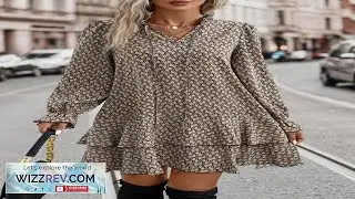 EMERY ROSE Allover Print Flare Sleeve Ruffle Hem Smock Dress SHEIN